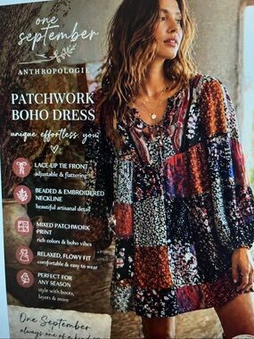 Anthropologie One September Beaded Embroidered Patchwork Boho‎ Dress Size Small